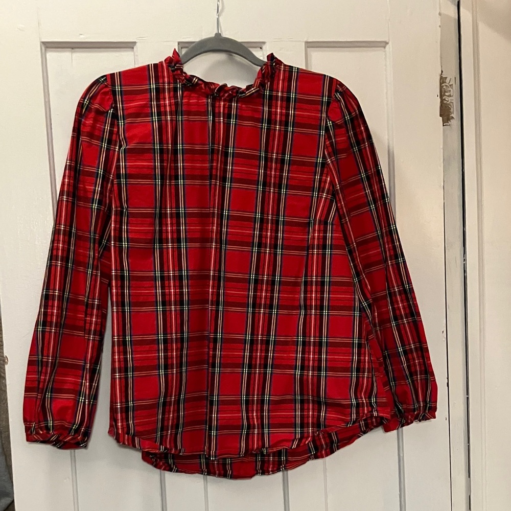 J. Crew Vibrant Red Tartan Blouse